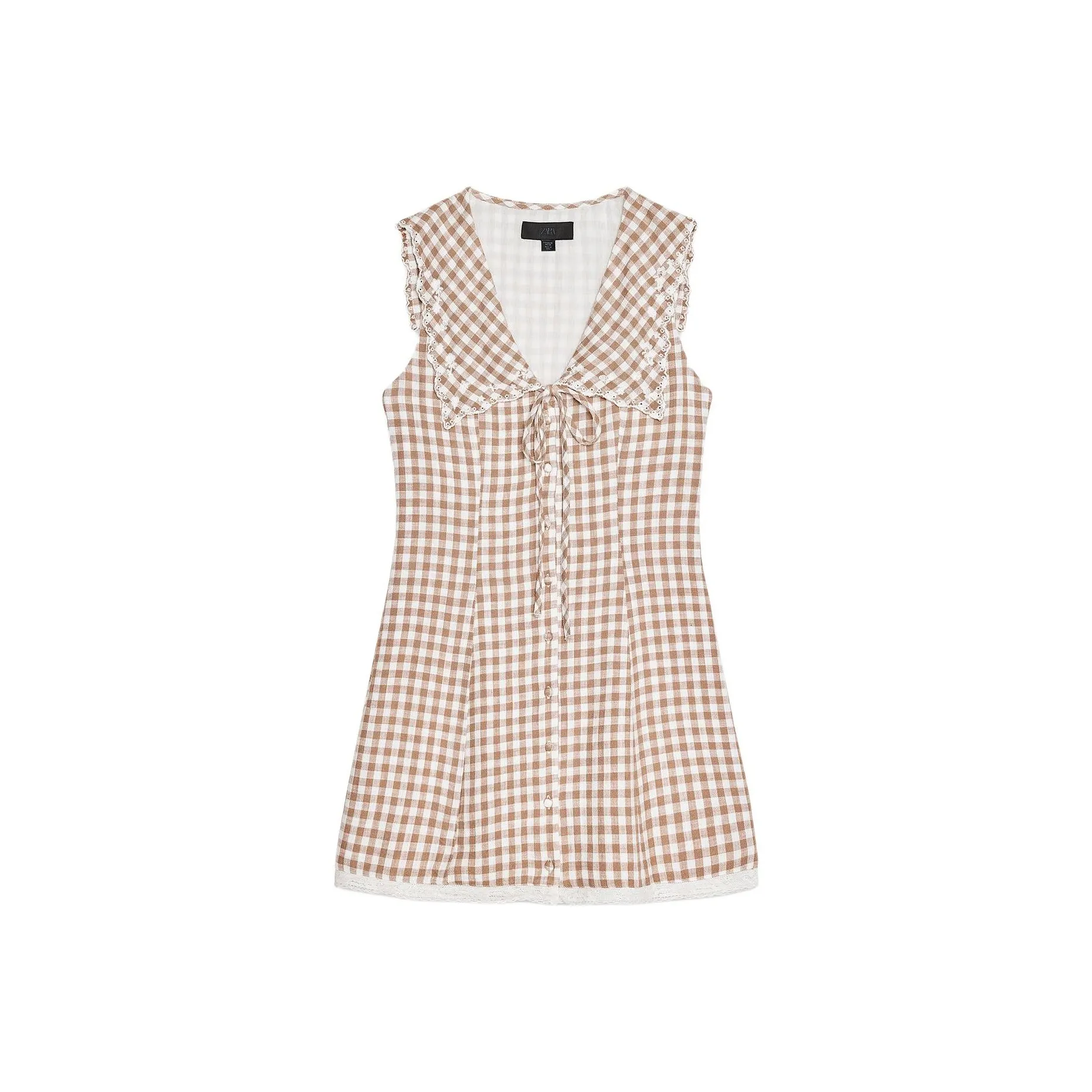 ZARA Sleeveless Dress Women's Brown/White