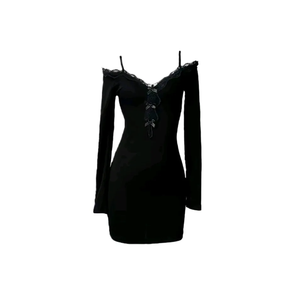 ETSE Длинное платье с длинными рукавами женское черное