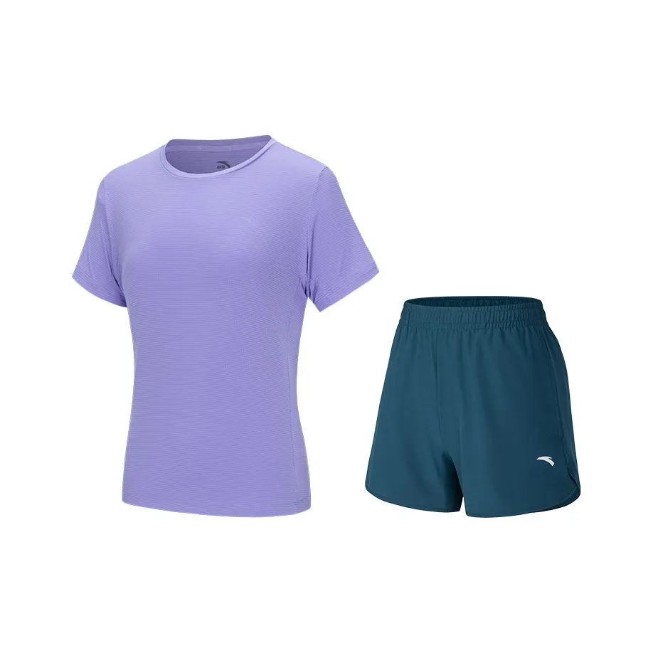 ANTA Variety Тренировки Коллекция Повседневный Костюм Женские Набор Фиолетовый Топ+Синий Низ