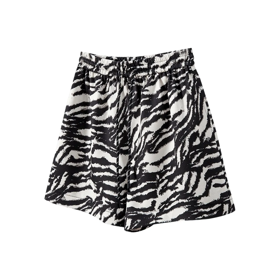 TOUCH Casual Shorts Women's Black Rice Zebra Print