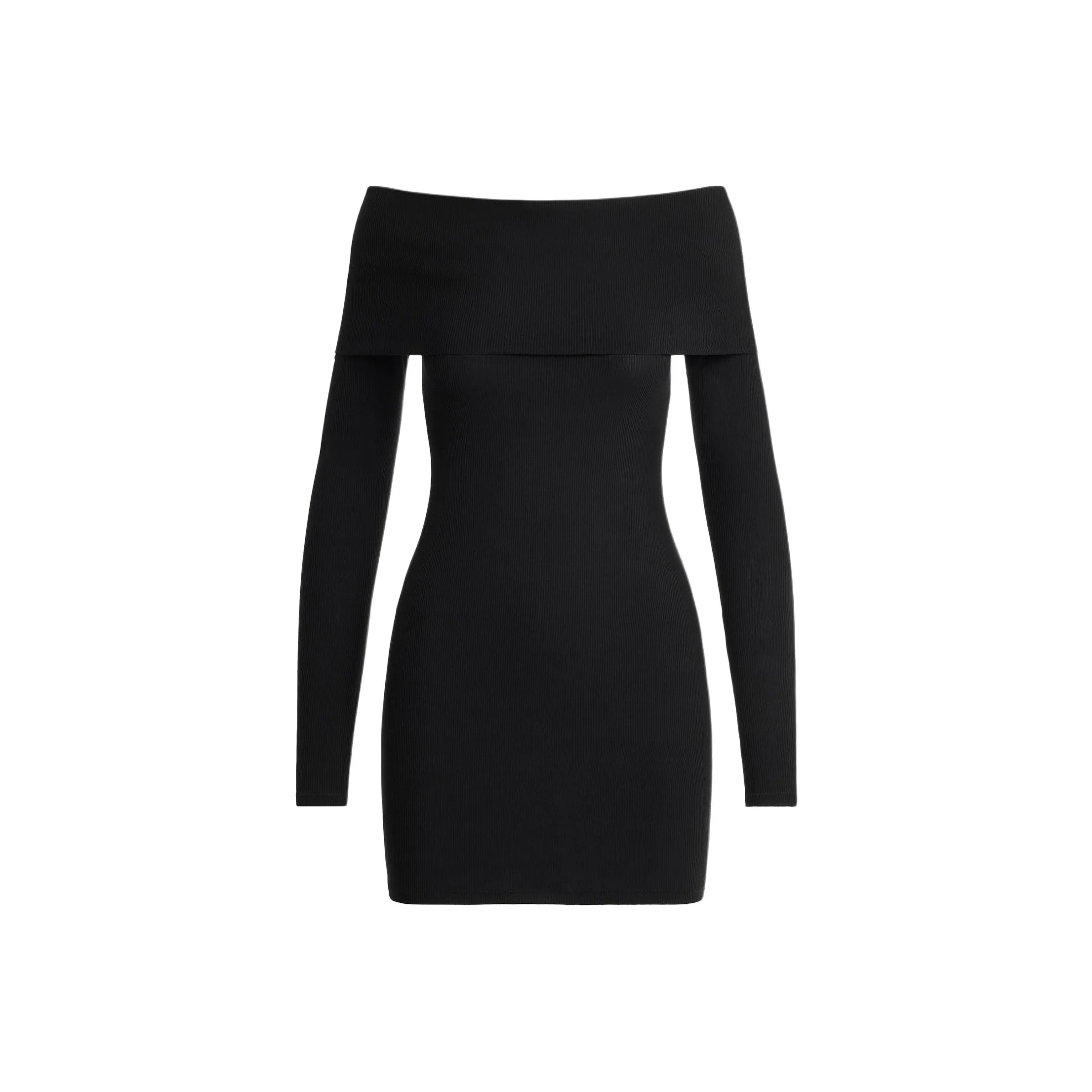 SKIMS SS25 SOFT LOUNGE OFF THE SHOULDER MINI DRESS Long Sleeved Dresses Women's ONYX/Onyx