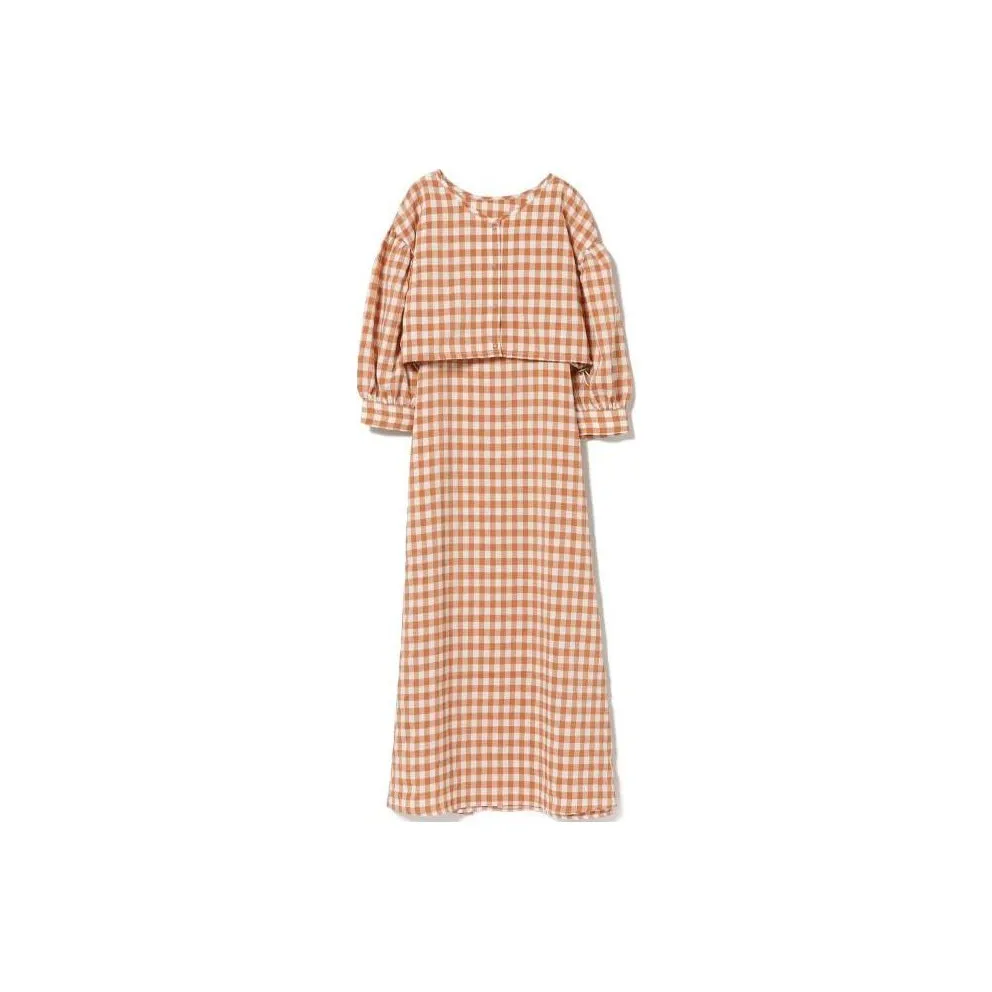 Beams Gingham Check Layered Dress Skirt Set Women's