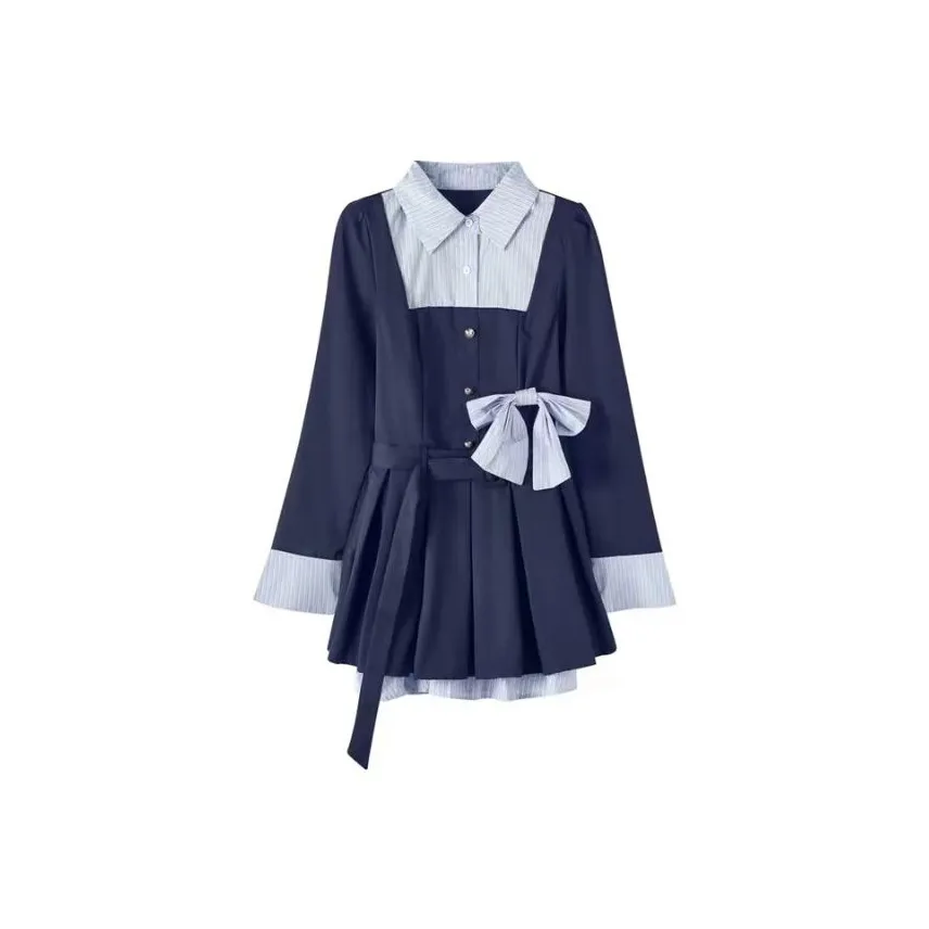 Lookinto Длинное платье с длинными рукавами женское темно-синий