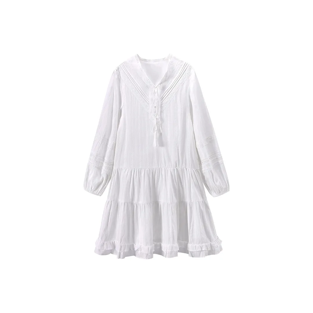 OURUOKE Long Sleeved Dresses Women's White