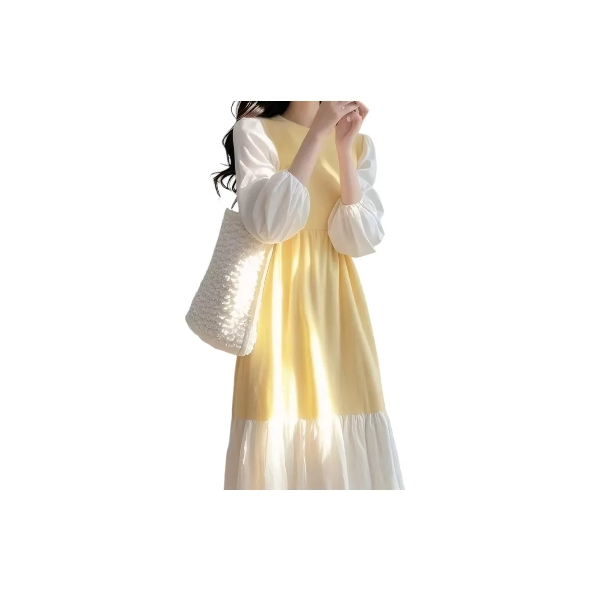 YICHEN Длинное платье с длинными рукавами женское лимонного цвета