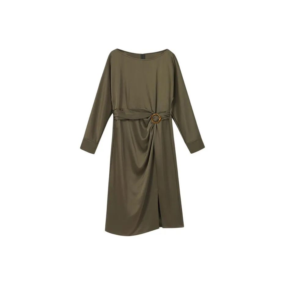 Yiner Длинное платье с длинными рукавами женское оливково-зеленый