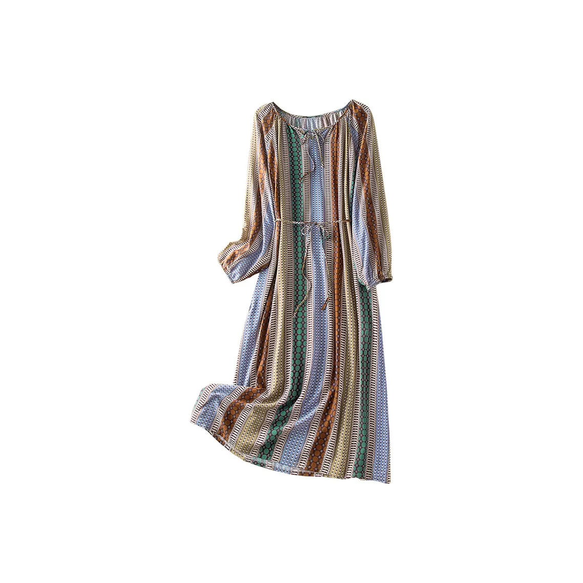 Cypress House Long Sleeved Dress Women's Blue Orange Stripes