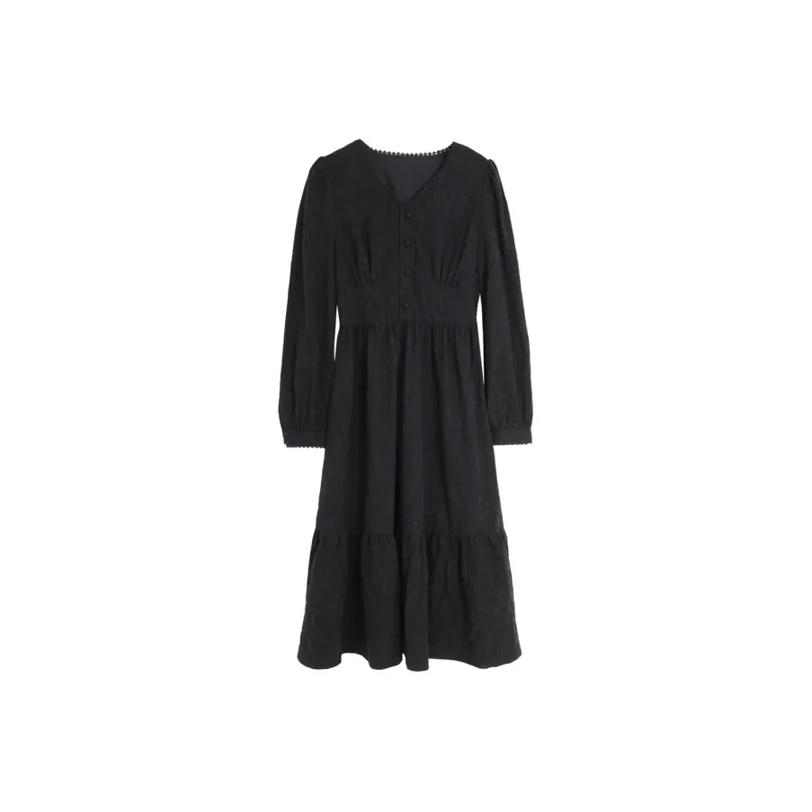 SETIROM Длинное платье с длинным рукавом женское черное