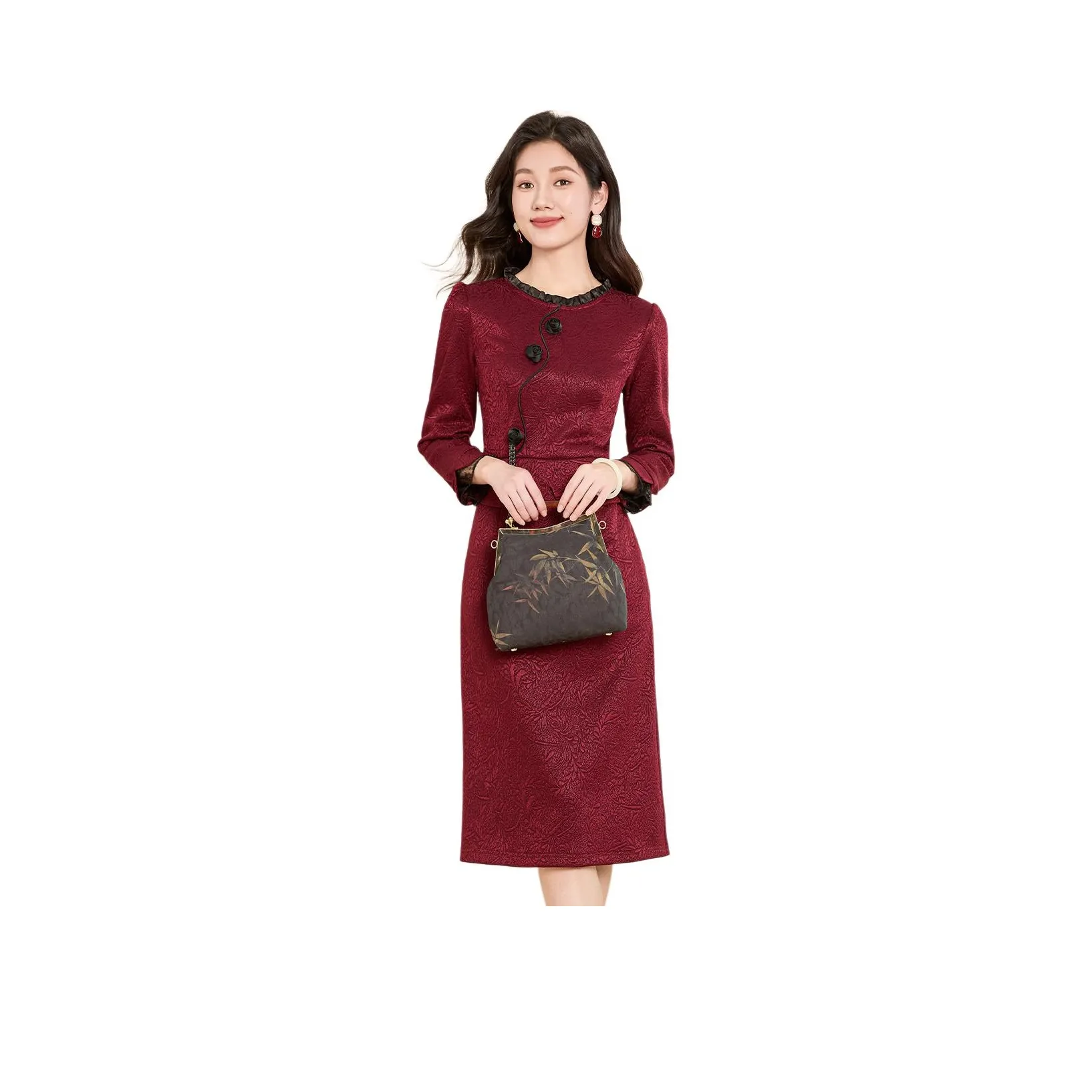 Mylan Long Sleeved Dress Cinched Waist Women's Red Collection Brand, Stay Updated With Event Alerts