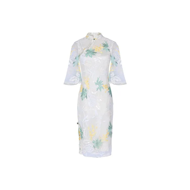 JINYE ORIENTAL Cheongsam Women's White Green