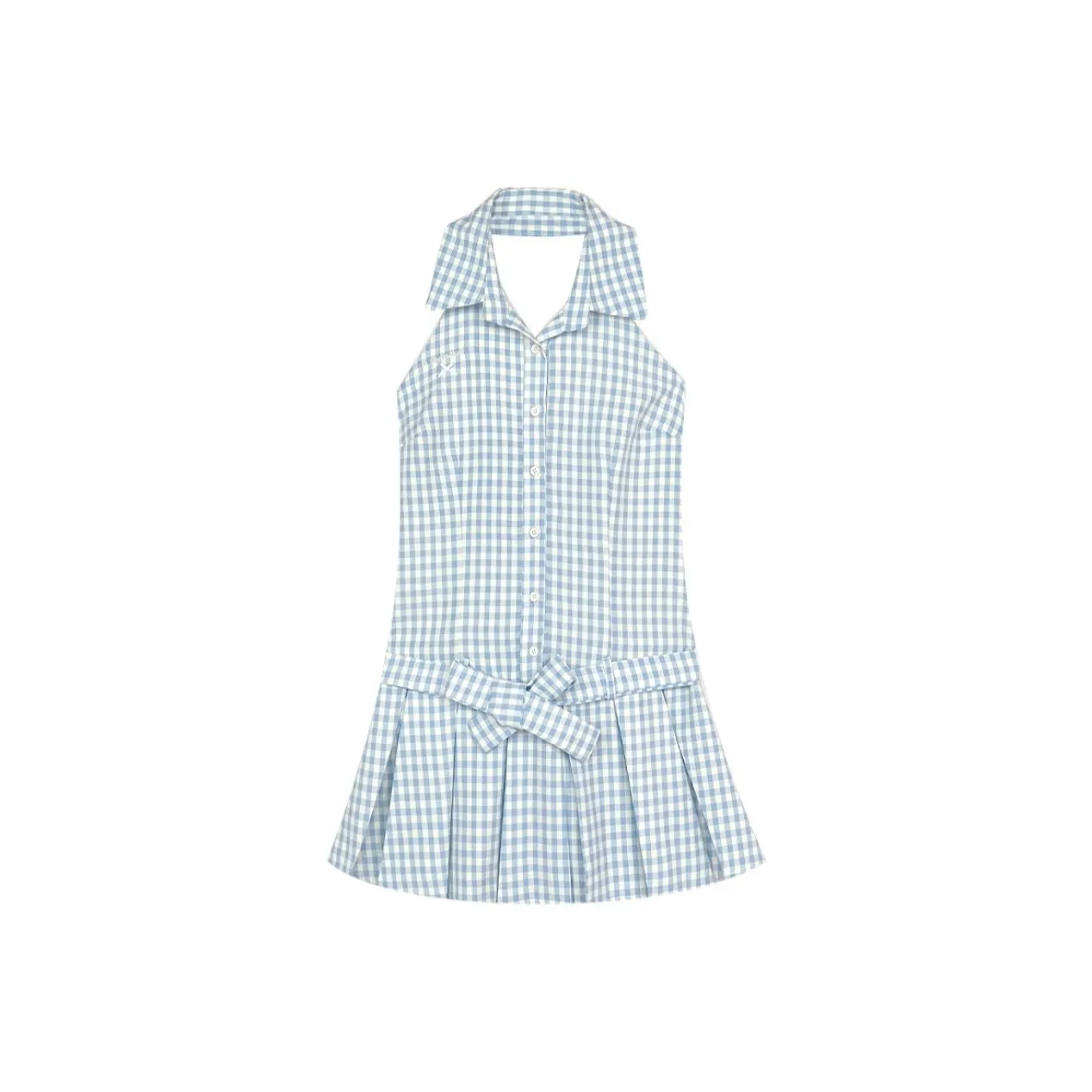 VKXOW Без рукавов Платье Женское Синие Клетка Халтер
