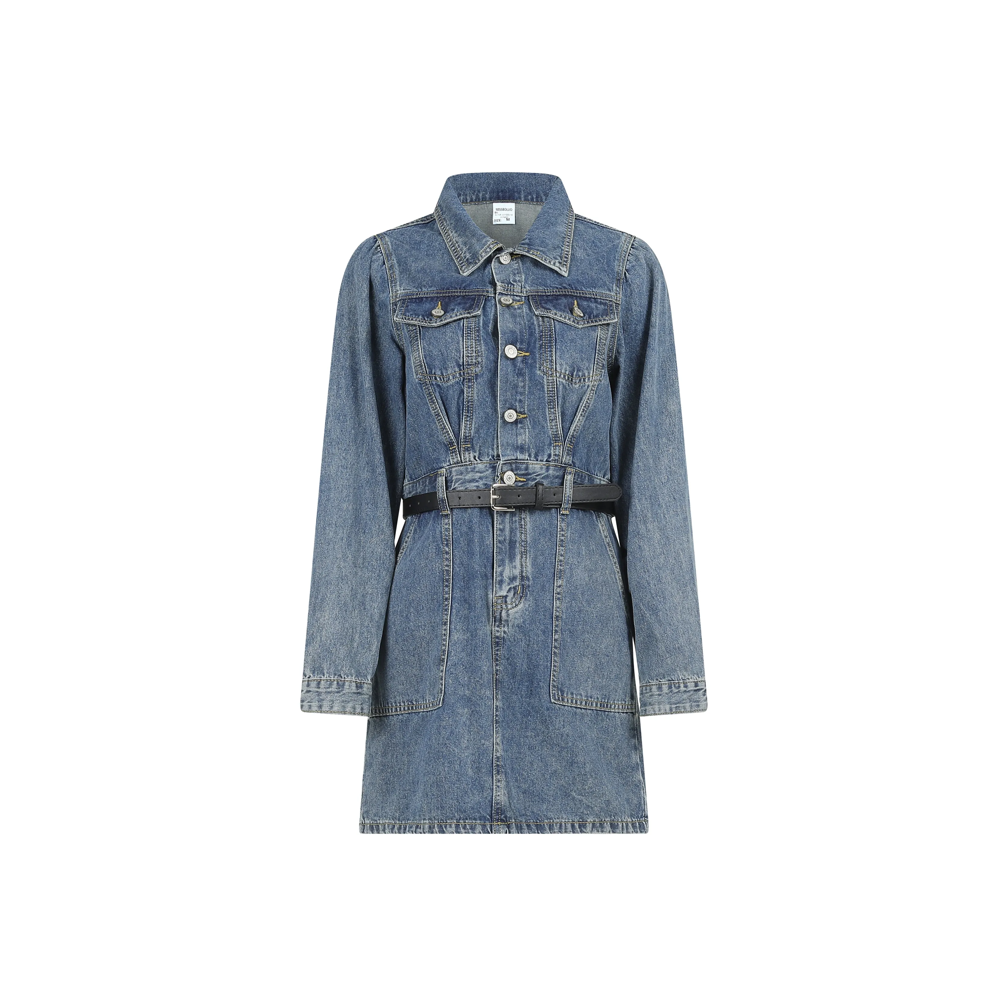 ZCDECO Длинное платье с длинными рукавами женское джинсовый синий