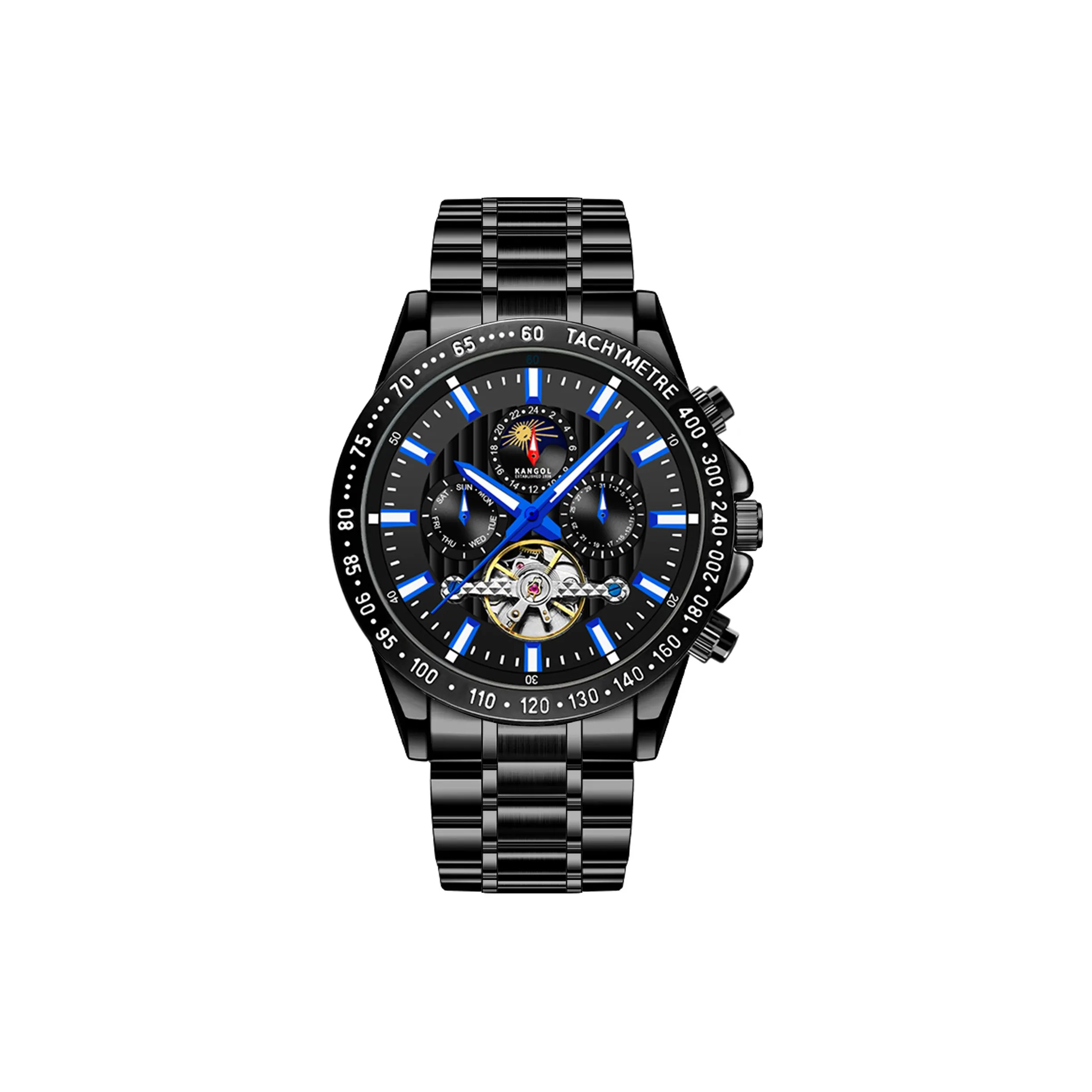 KANGOL Interstellar Series Automatic Mechanical Movement Stainless Steel Strap Watch Men's Watches Black Dial
