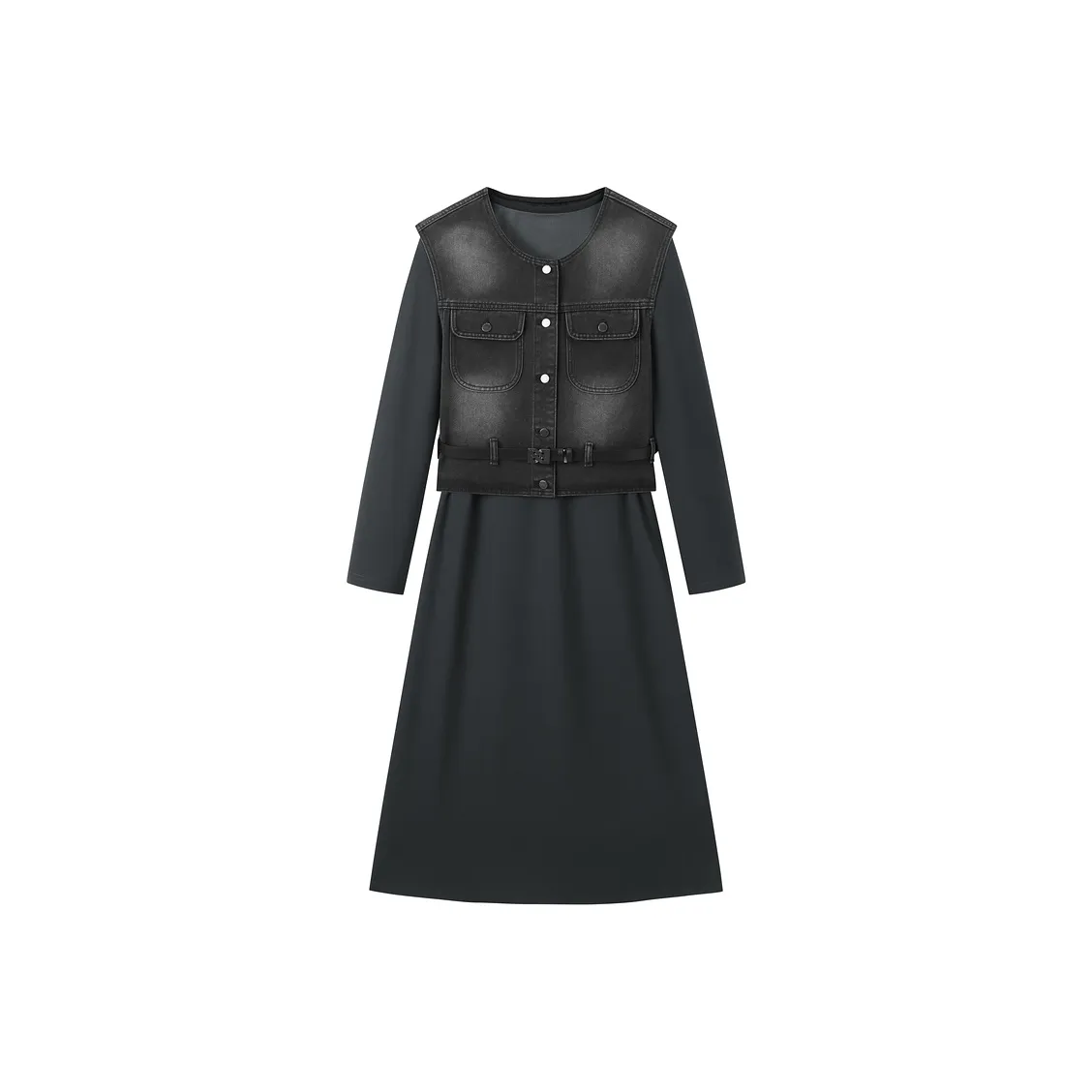 PEACEBIRD Длинное платье с длинным рукавом женское черное