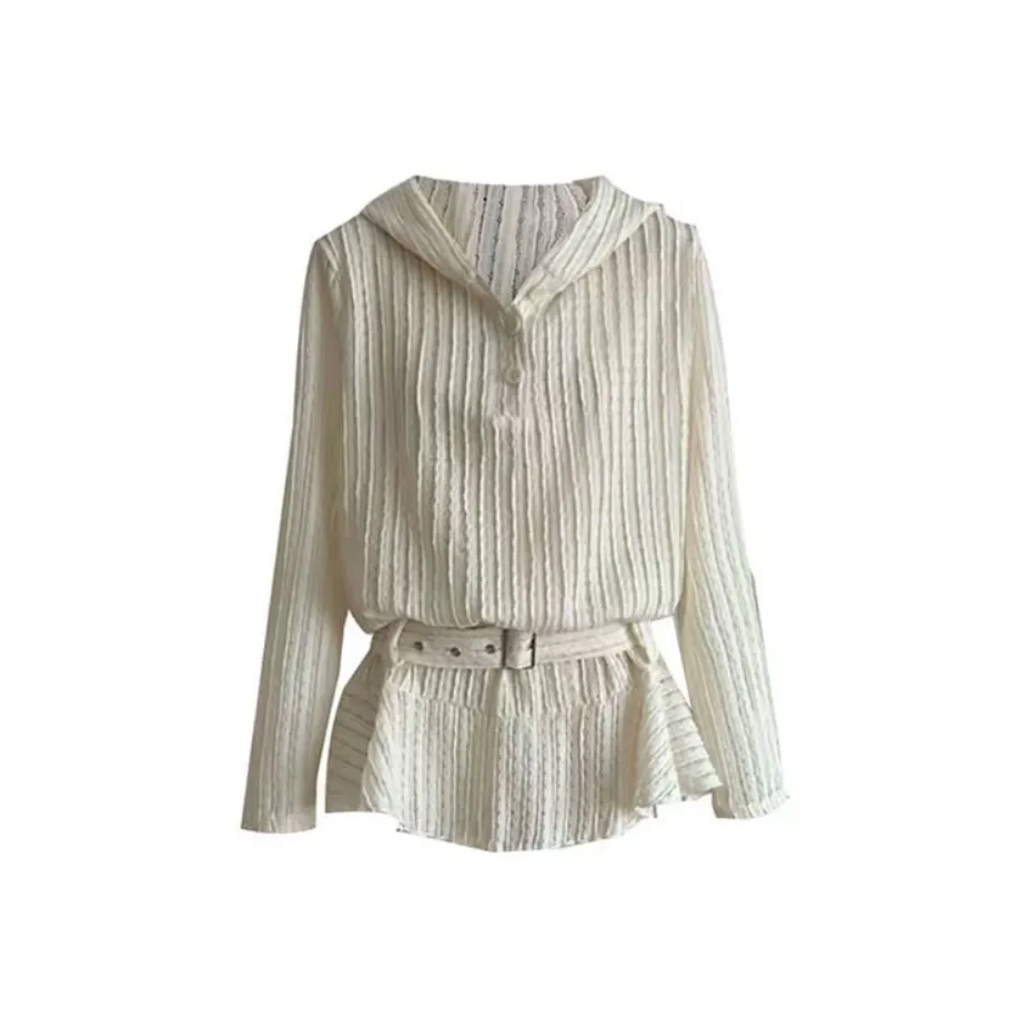 PUREIDOL Длинное платье с длинными рукавами женское цвет экрю включает ремень