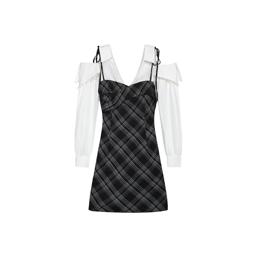 SYEEE WITH U Длинный рукав Платье Женское Клетка Рубашка-платье