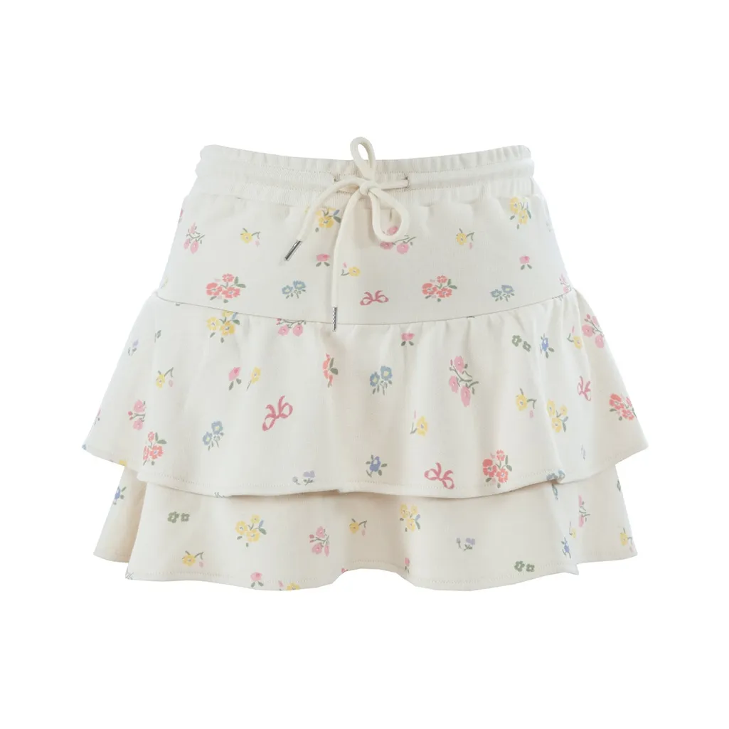 UNIFREE Tiered A-Line Skirt Puffy Skirt Women's Beige