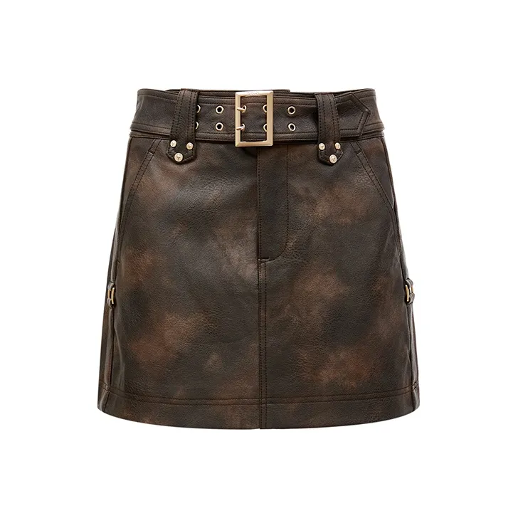 Only H9Z Ryker Темно-кофейные Женские Кожаные Короткие Юбки