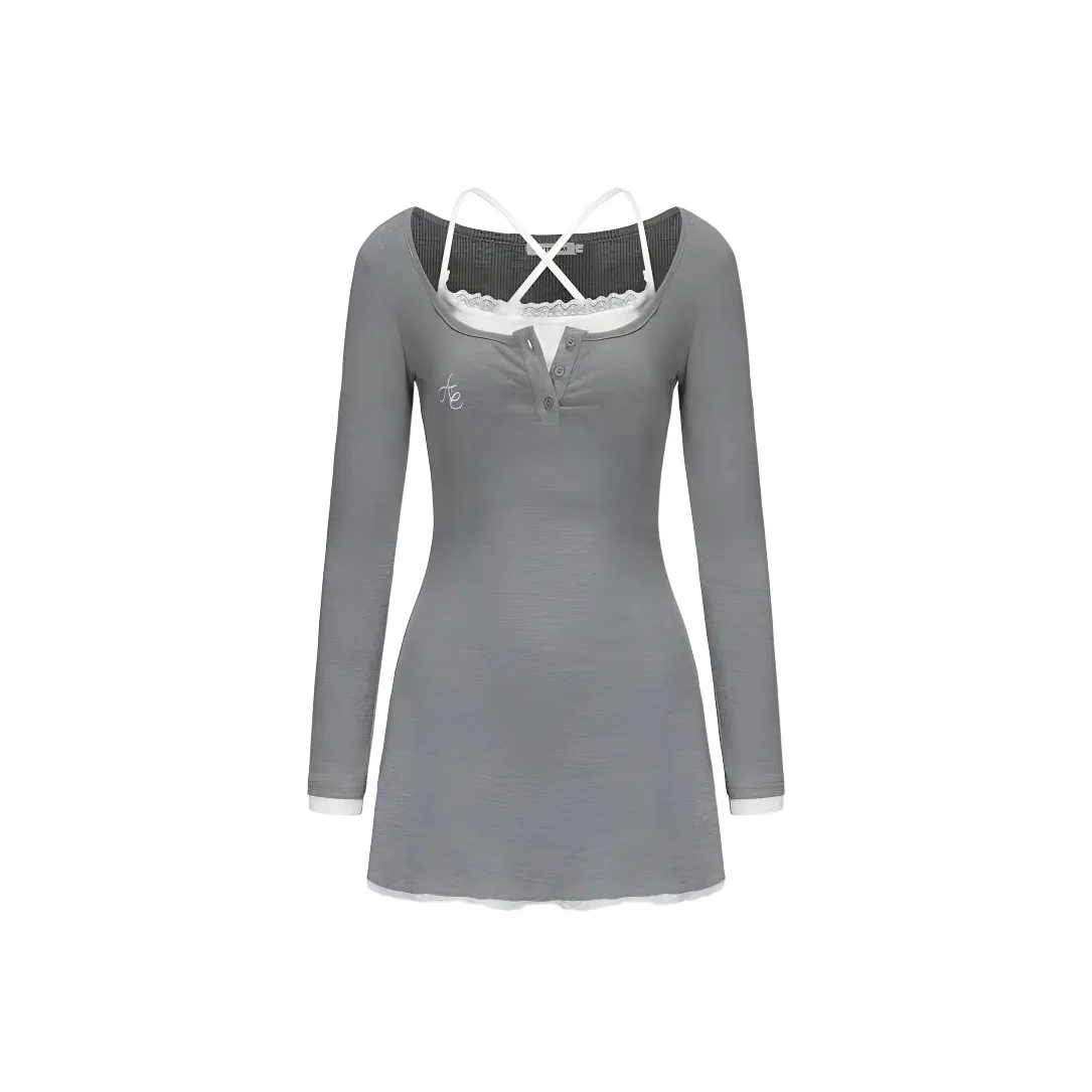 AFGGD Long Sleeved Dresses Women's Gray