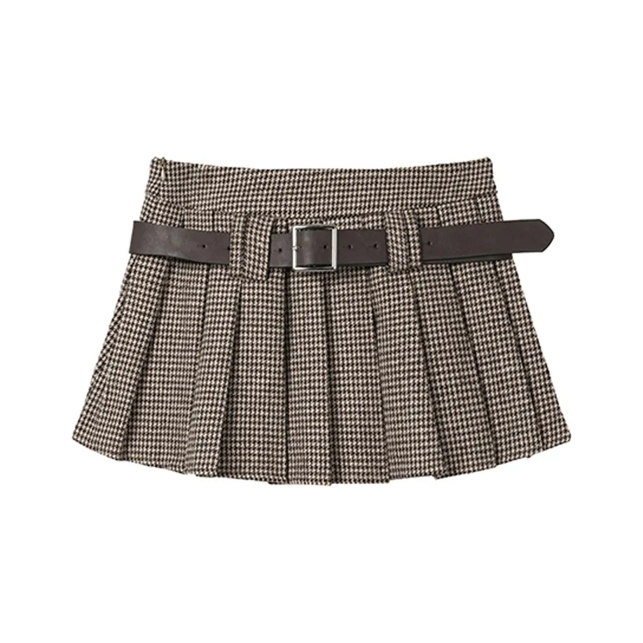 ETSE Casual Short Skirts Women's Houndstooth