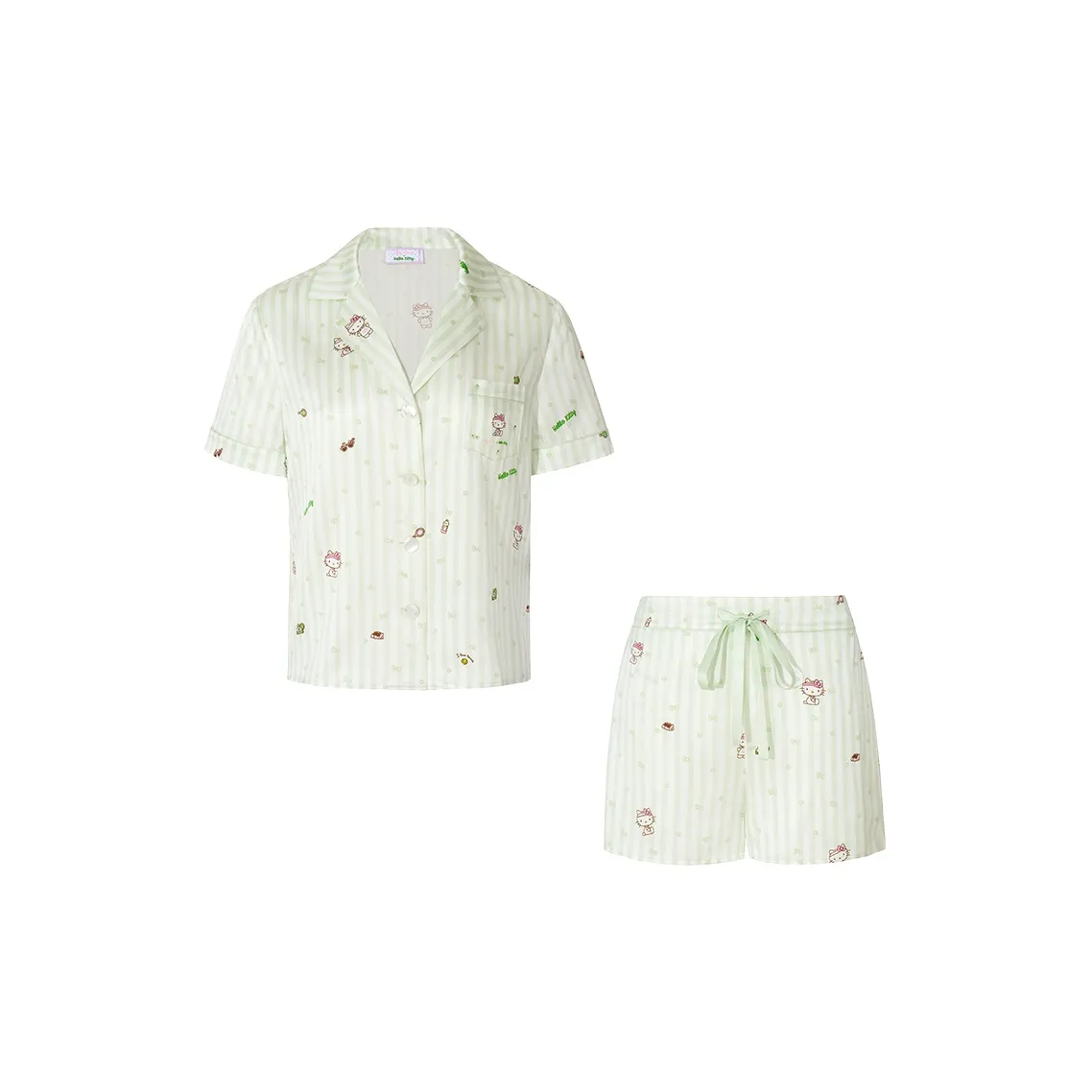 SILKY MIRACLE Pajama Set Women's Green Stripes