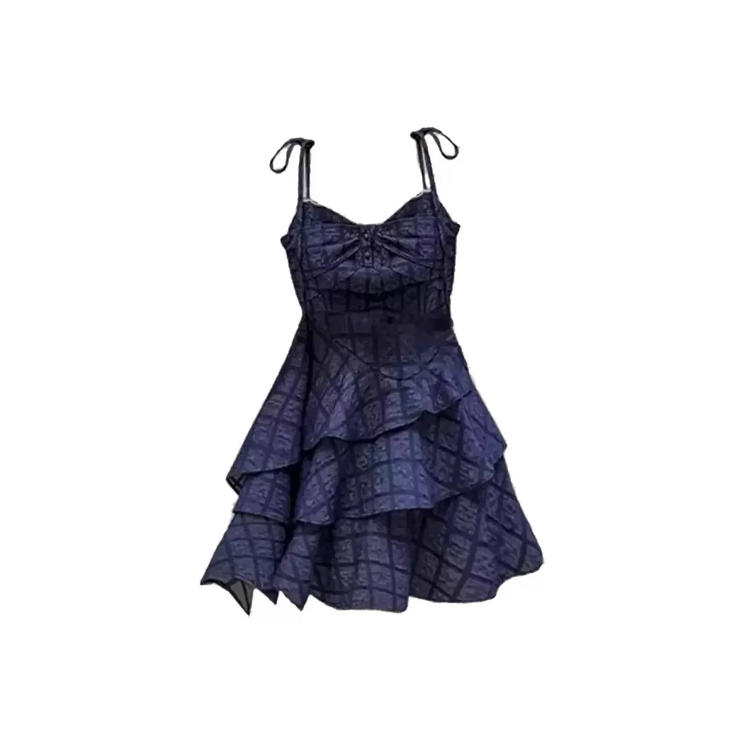 MIMOSA CHUR Slip Платье Женское Синие Клетка