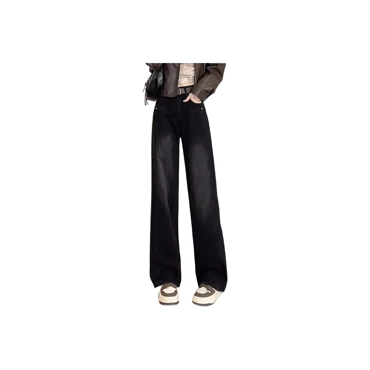 DanerWang Spaghetti jeans Women's Black[Fleece Lined]