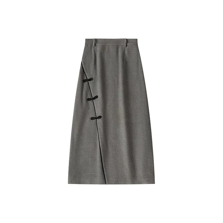 UNRETRO Casual Long Skirts Women's Gray