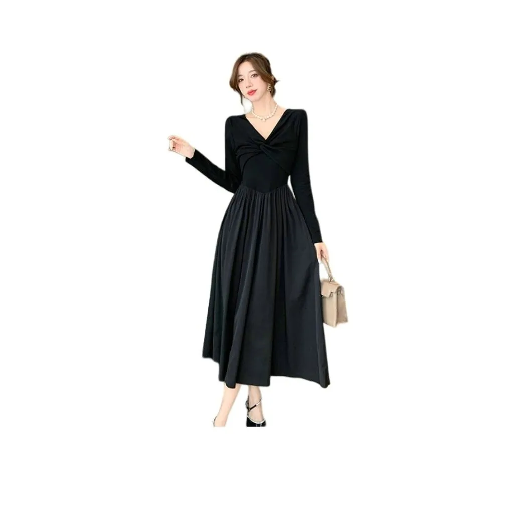 XIAOJUCHUANLI Длинное платье с длинным рукавом женское черное