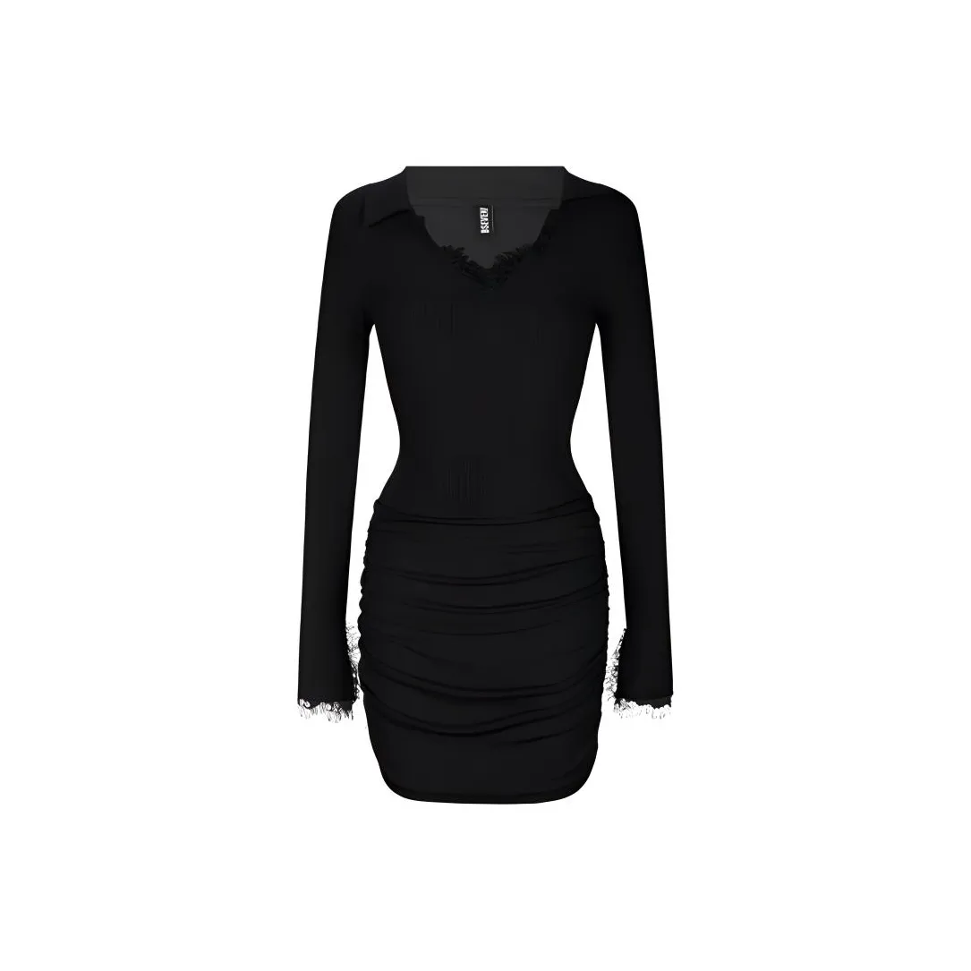 AFGGD Длинное платье с длинными рукавами женское черное