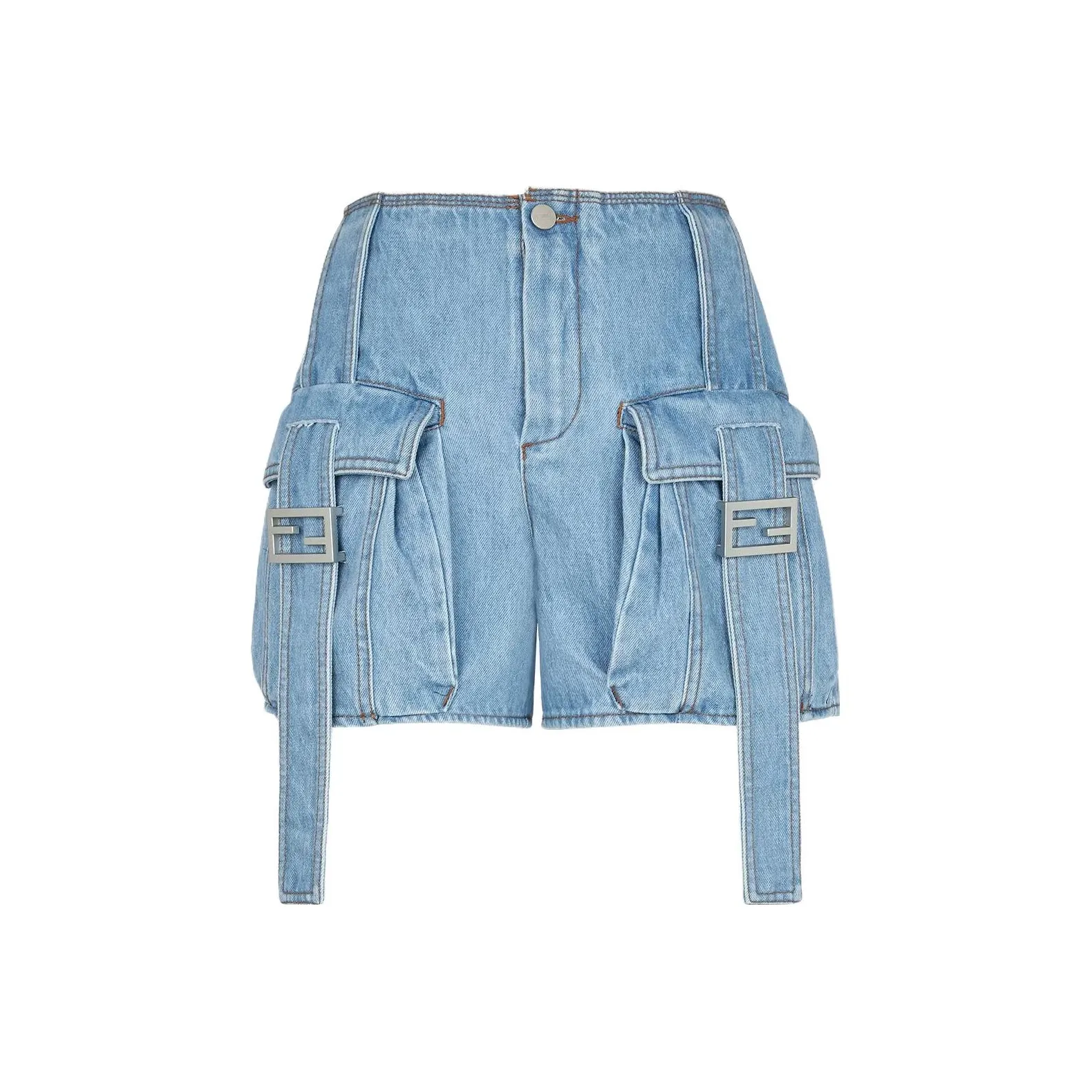 FENDI Ff Baguette Buckled Denim Shorts