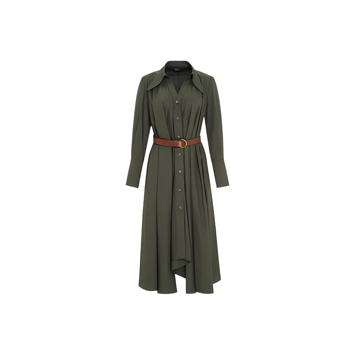 IDPAN Длинное платье с длинными рукавами женское армейский зеленый