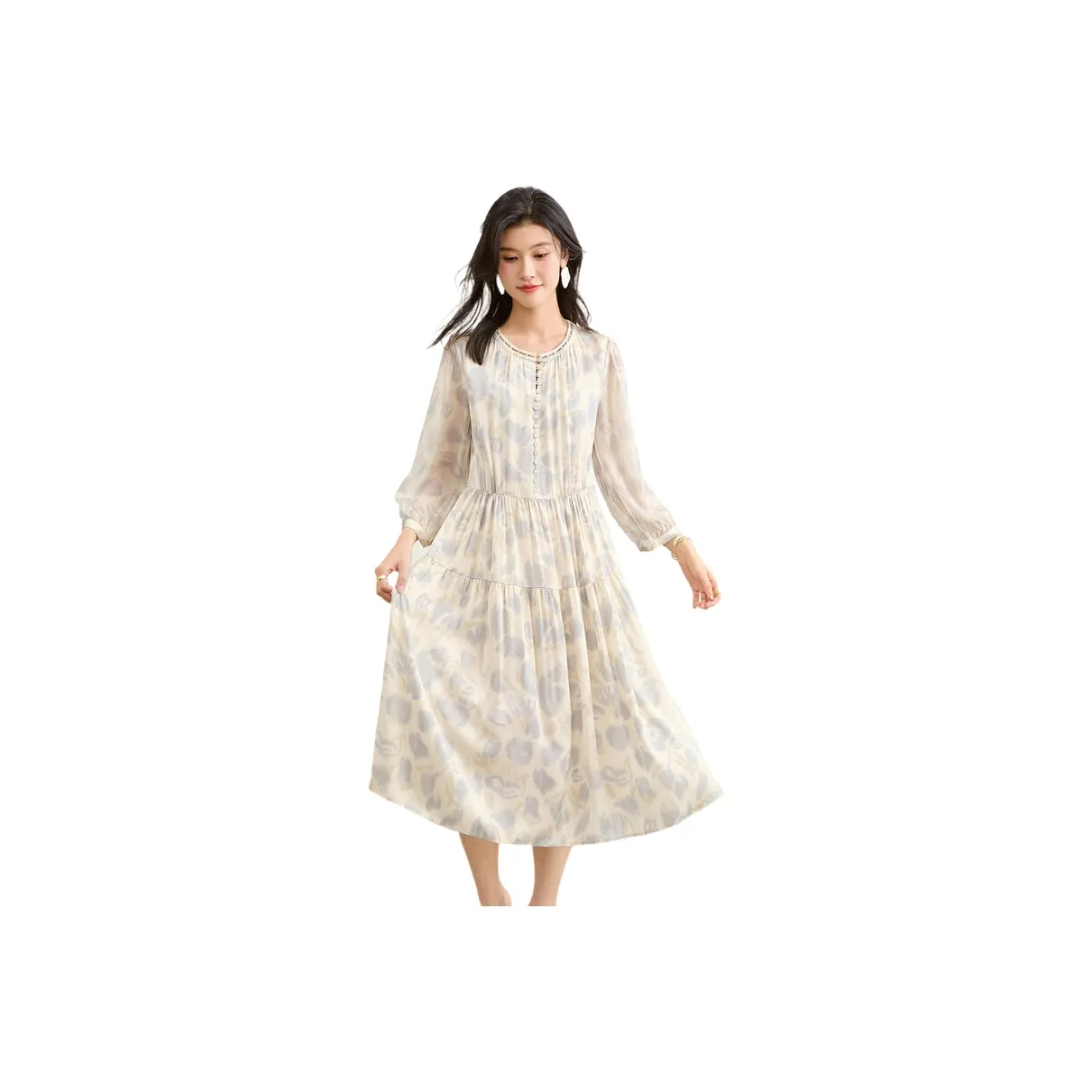 JINJU Long Sleeved Dresses Women's Beige Blue