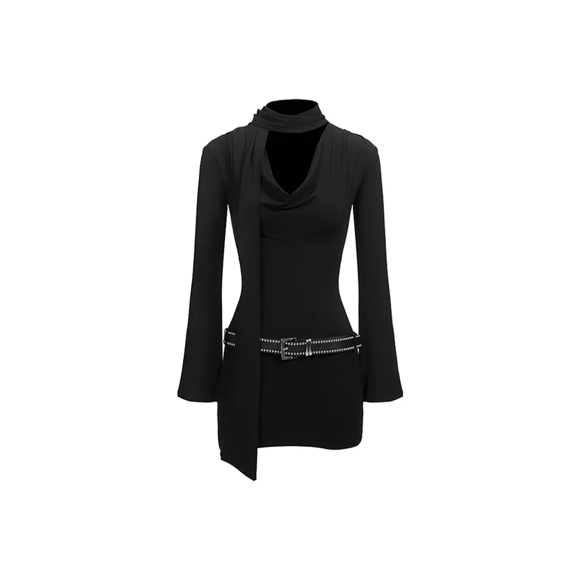 HeartyBite Длинное платье с длинными рукавами женское черное