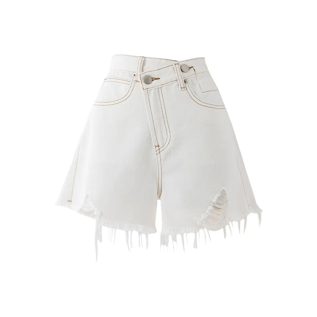 SOON FLOWER Denim Shorts Spring And Summer Women's White