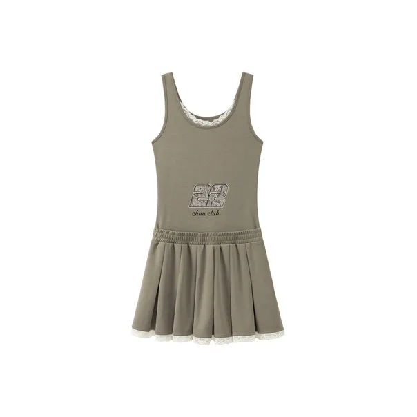 CHUU Серый Горошек Зеленый Женские Слип Платья