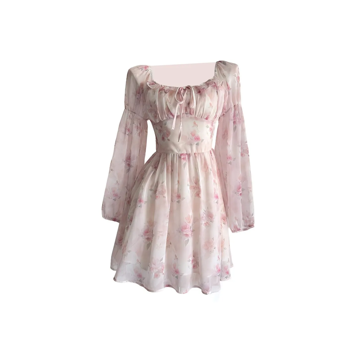 KKX Длинное платье с длинными рукавами женское масляная живопись пудра