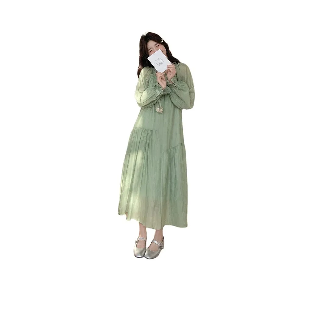 Pure Shimane Long Sleeved Dresses Women's Light Green