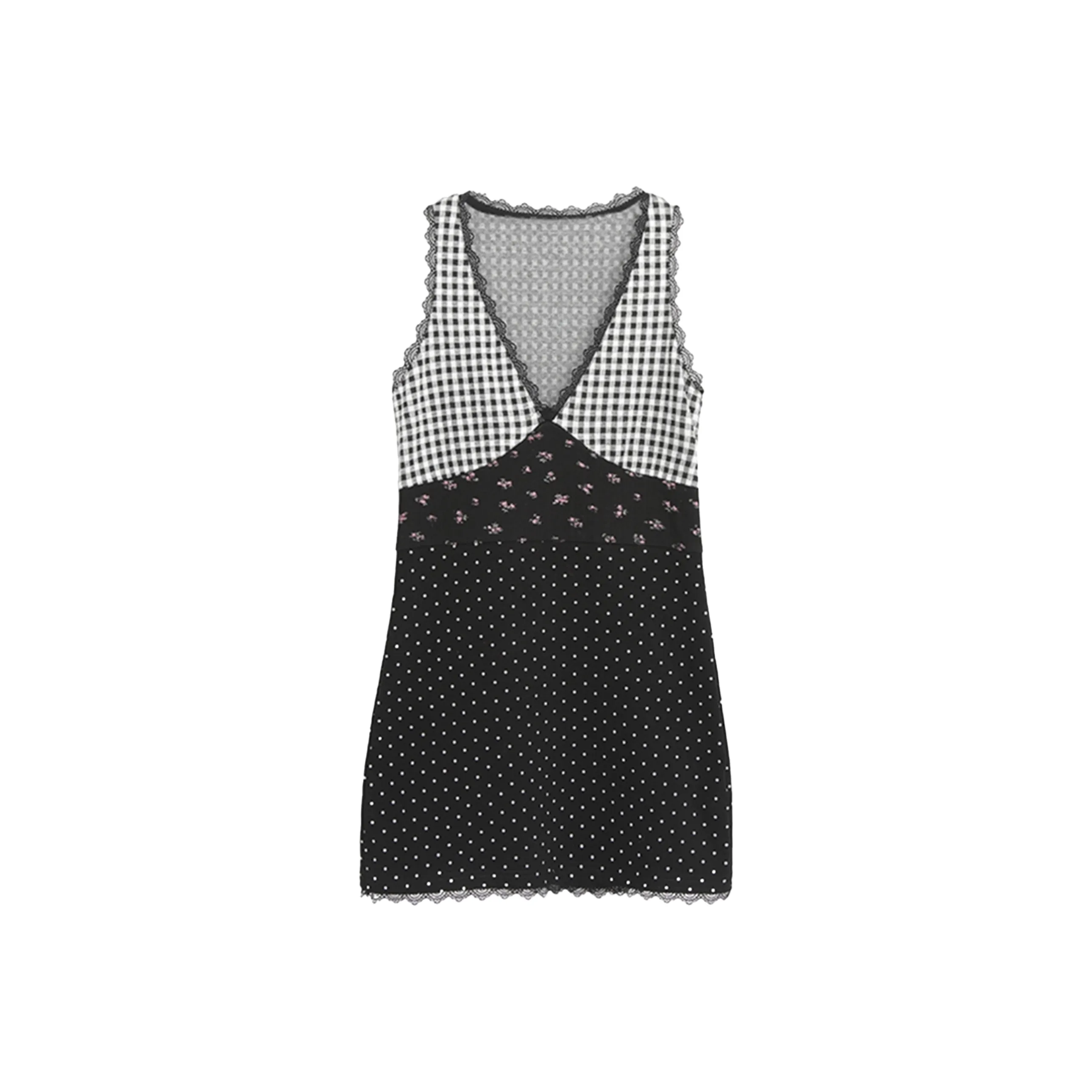 FINDSME GAGA Без рукавов Платье Женское Черно-белое