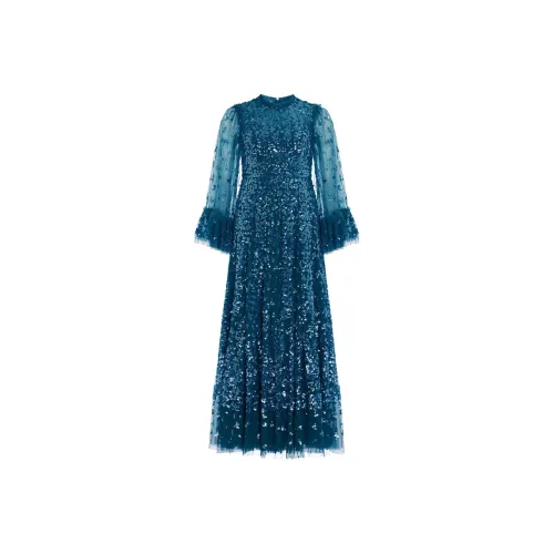 NEEDLE & THREAD Deep Бирюзовый Женские Длинные Платья с Рукавами
