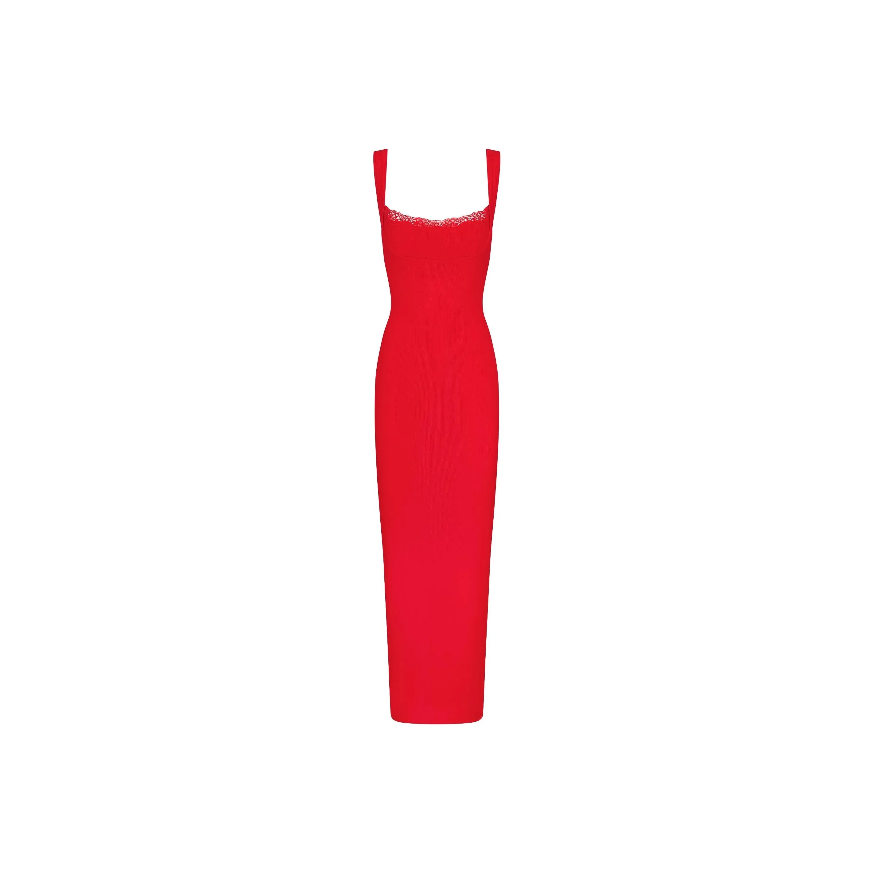 SKIMS Valentine's Day Collection SS25 SOFT LOUNGE LACE LONG DRESS WITH BRALETTE Slip Dresses Women's CHERRY/Cherry Red
