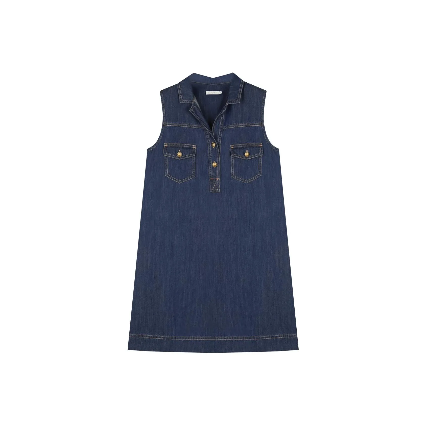 SOLIGHTER Sleeveless Dress Women's Vintage Denim Dark Blue