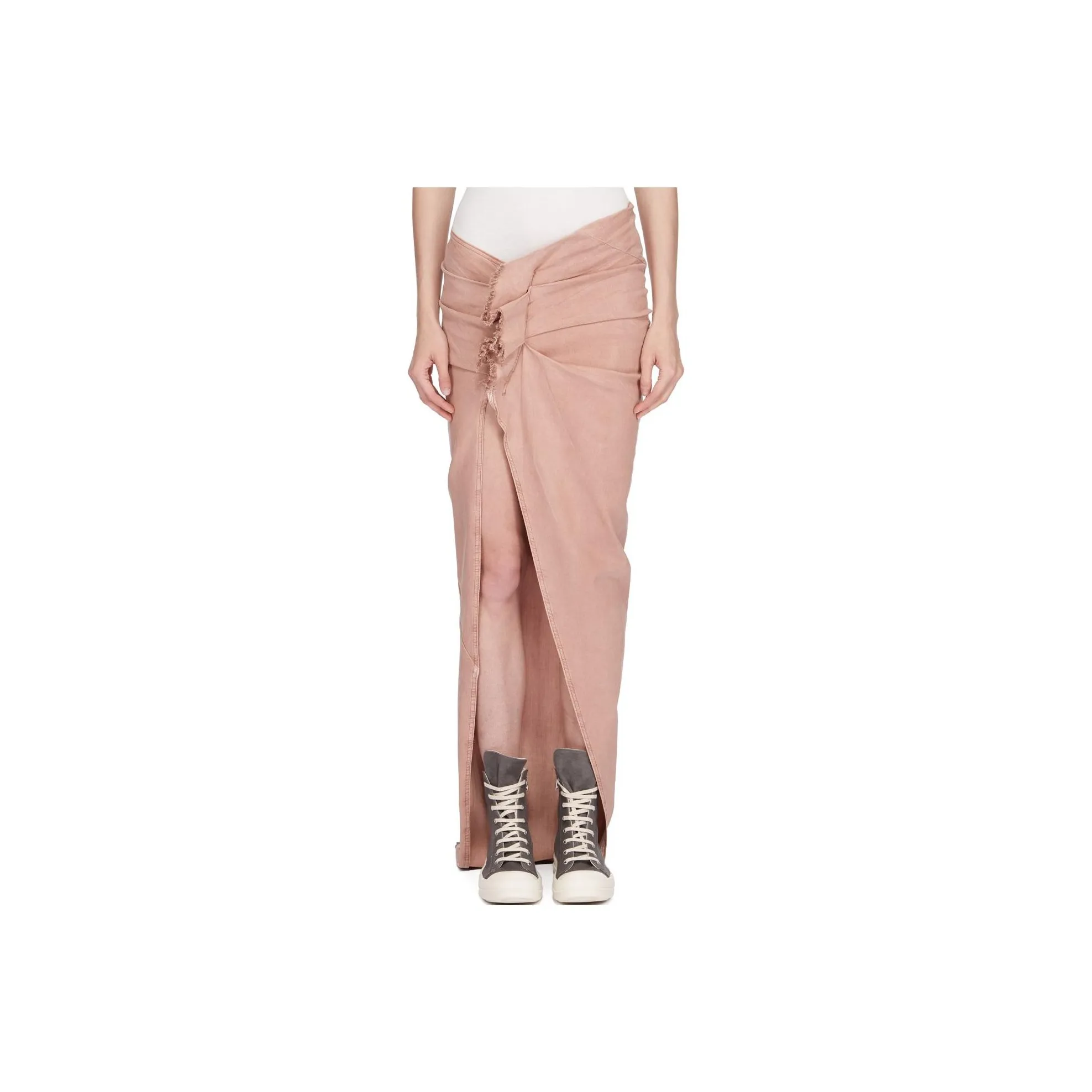 Rick Owens DRKSHDW Lido Denim Edfu Skirt Long Overdyed Foil Stretch Denim Casual Long Skirts Women's Dark Pink