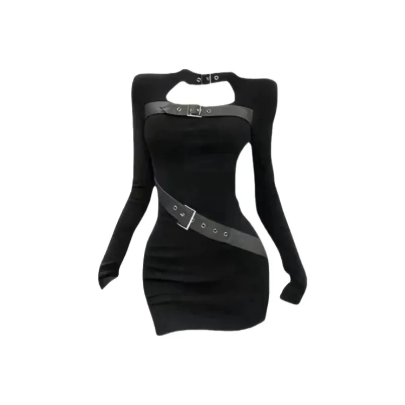 Giyu Длинный рукав Платье Женское Черное