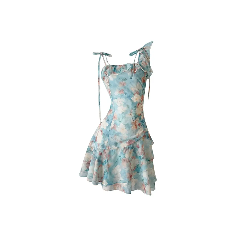 Icicofficial Slip Dress Women's Oil Paintings Green