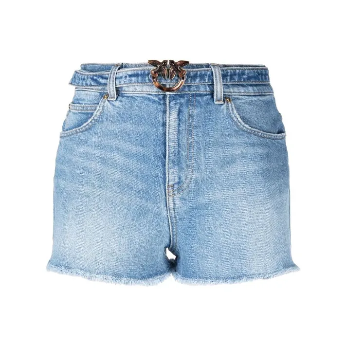 PINKO Logo buckle Belted Denim Shorts