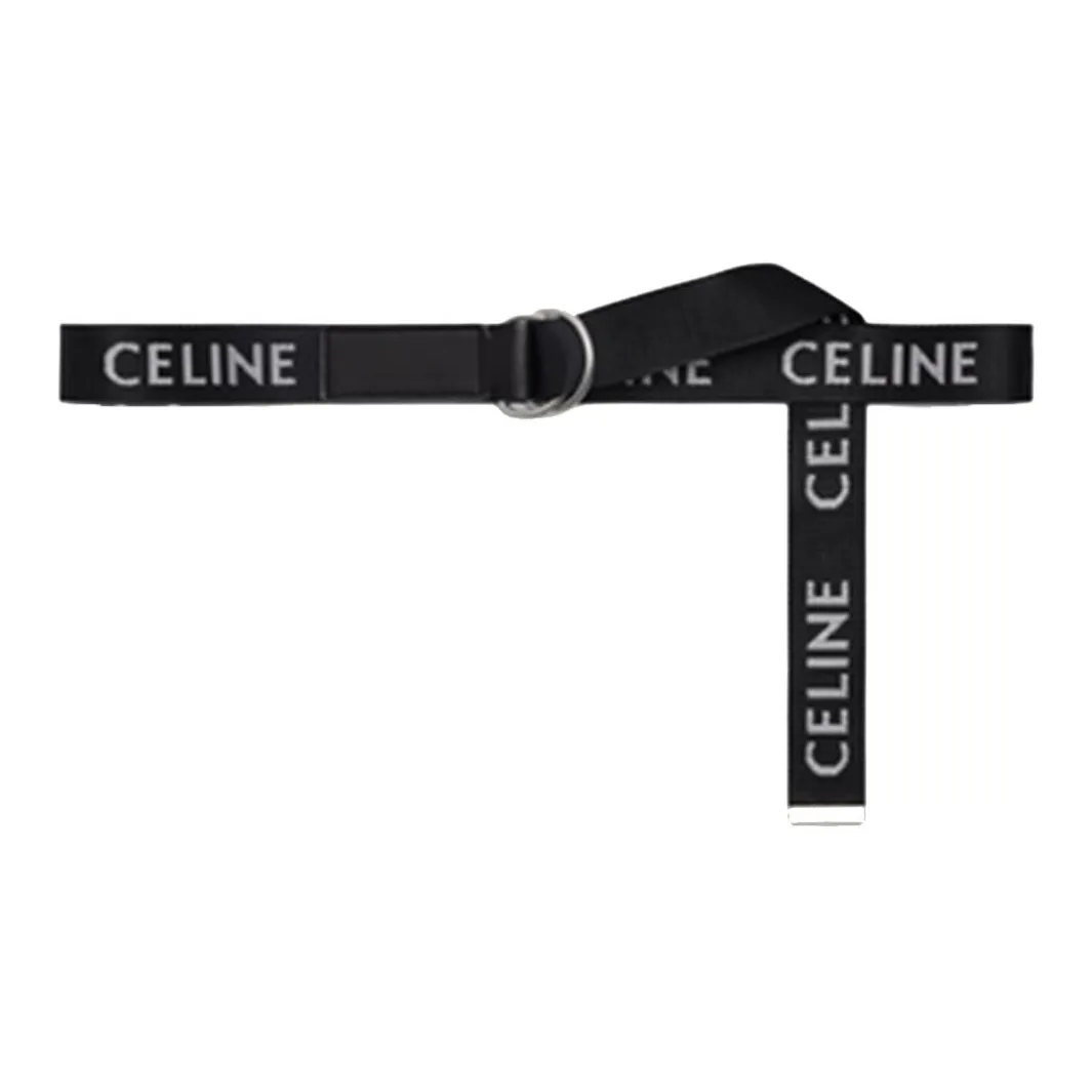 CELINE Medium Double Ring Belt In Jacquard Textile And Calfskin