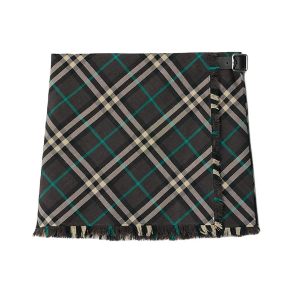 Burberry Check Pattern Frayed Edge Mini Skirt