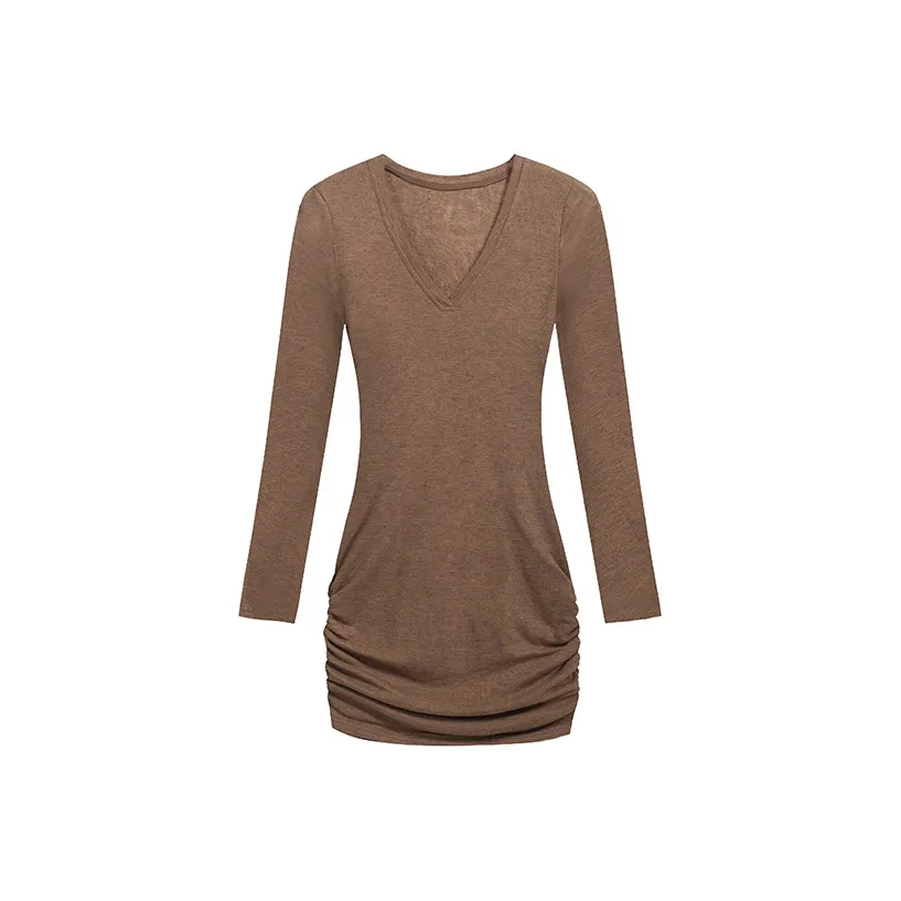 ABBY GODDESS Длинное платье с длинными рукавами женское коричневое