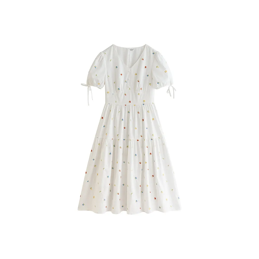 Inman Короткий рукав Платье Женское Жемчужно-белый